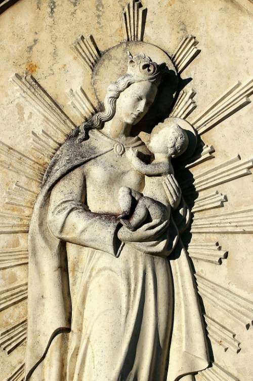Relief Stone Madonna Mother Of God Jesus Christ