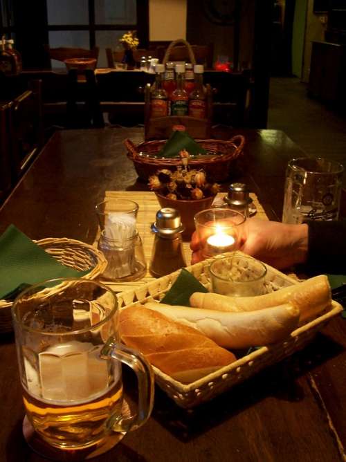 Restaurant Inn Beer Bread Roll Eat Drink Candle