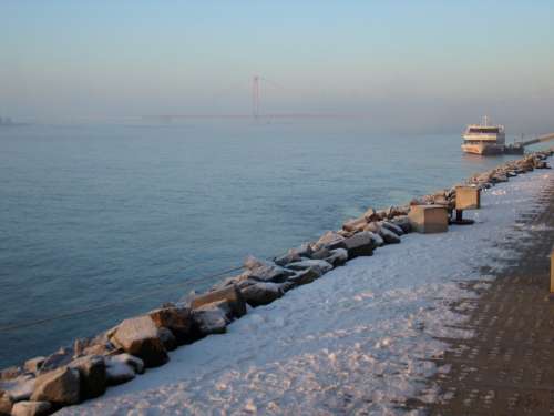 Rhine Rheinbrücke Snow Winter Emmerich Germany