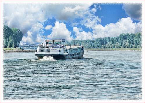 Rhine Ferry Art Paint Digital Art Landscape Ship