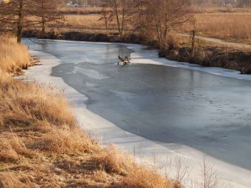 River Ice Frozen River Landscape