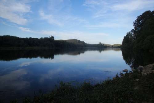 River Banks Water Landscape Reflection Sunset