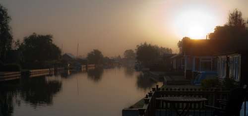 River Atmospheric Boat Norfolk Broads Uk Landscape