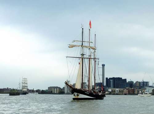 River Thames Ship Sail Masts City Uk Tall