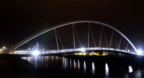 River Water Night Dark Light Bridge Modern