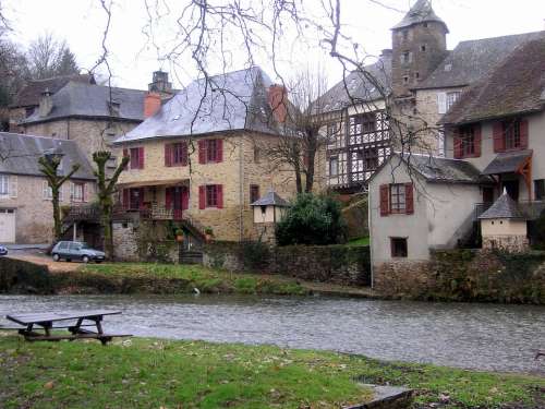 River Frontage Medieval Houses France Riverside