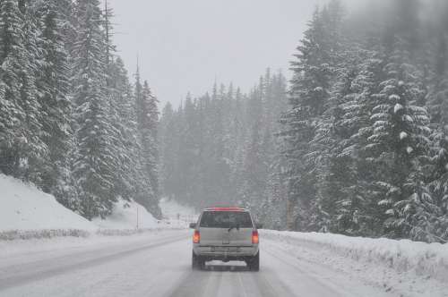 Road Car Auto Winter Snowed In Scenery Foggy