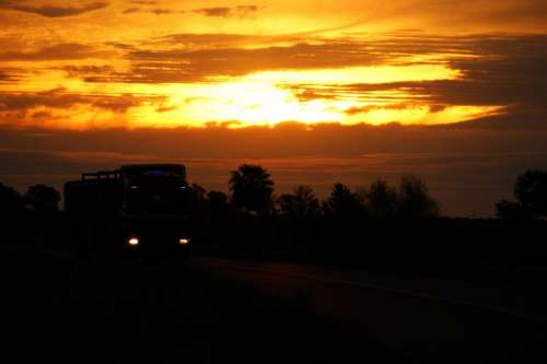 Road Sky Sunset Truck Light Tree Palm Paraguay