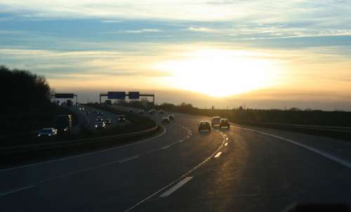 Road Highway Autos Sonnernuntergang Traffic