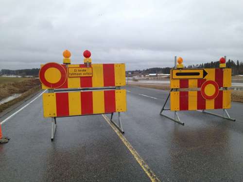 Road Across Ban Finnish Road Sign Detour