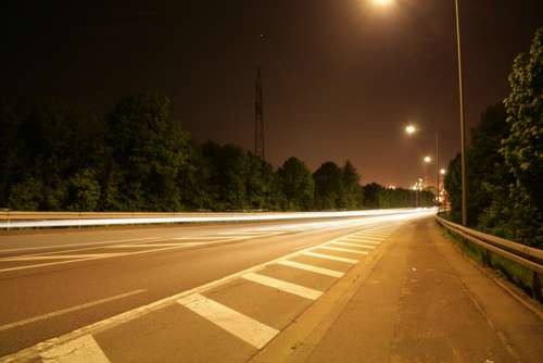 Road Light Long Exposure Asphalt Tar Road Markings