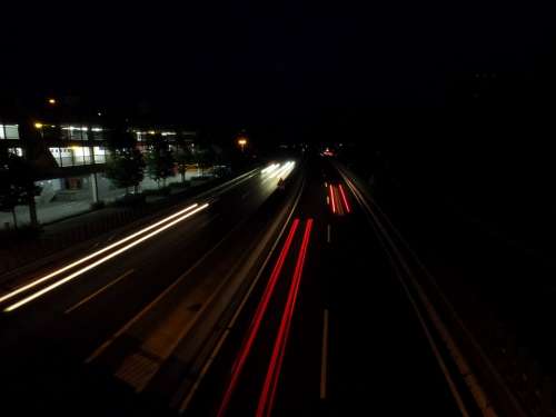 Road Highway Night Lights Long Exposure Spotlight