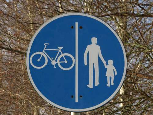 Road Sign Cycle Path Walkway Blue