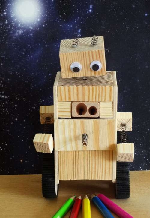 Robot Pencil Sharpener Wood Work Alien