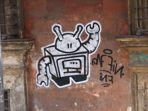 Robot Graffiti Art Road Urban