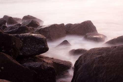 Rocks Waves Sea Ocean Water Stones