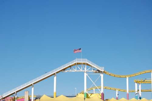 Rollercoaster Flag Usa Sky Blue Cloudless Bright