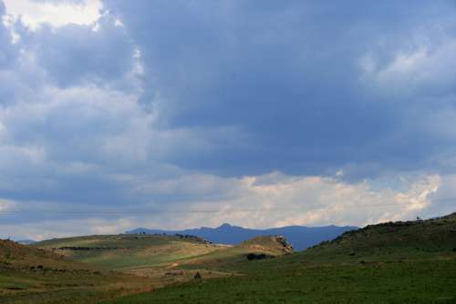 Rolling Hills Folds Green Ridge Far Blue Mountains