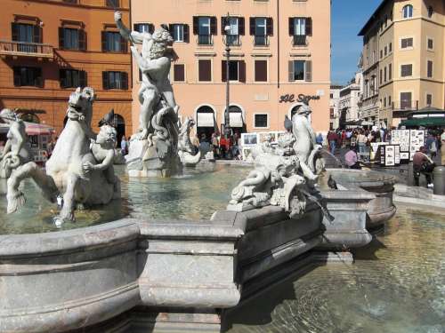 Rome Italy Marble Piazza Navona Fontana Dei Fiumi
