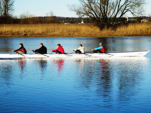 Rowing Boat Rowing Five Seater Boat Sport Strait