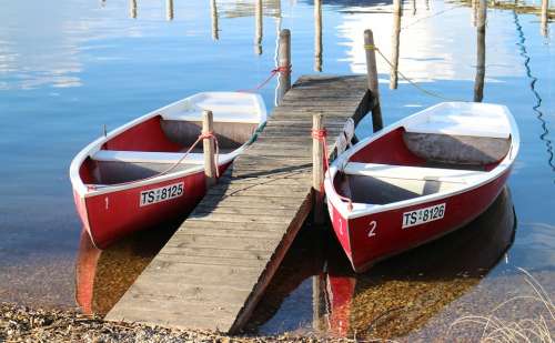 Rowing Boats Rowing Boat Water Boat Red Pier Pair