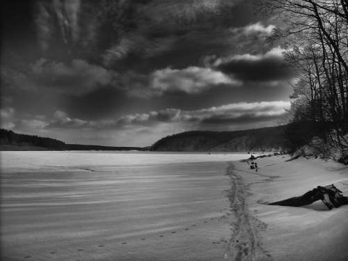 Russia Landscape Scenic Sky Clouds Water Frozen