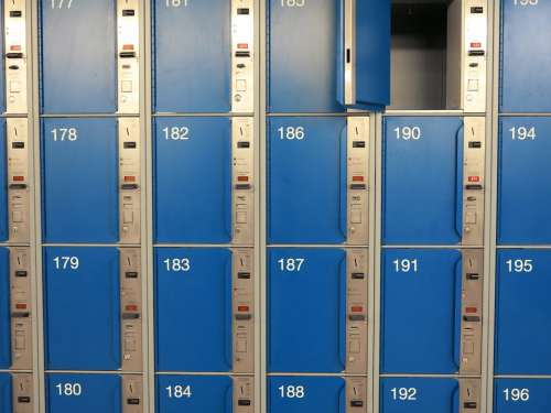 Safe Deposit Box Spints Blue Doors Closed Numbers