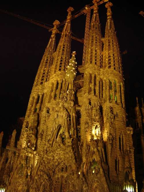 Sagrada Familia Church Night Spain Barcelona