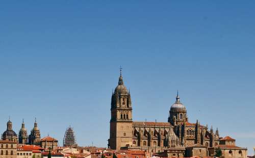 Salamanca Spain Roofs Cathedral Monuments Blue Sky