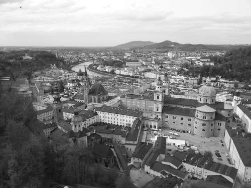 Salzburg City Town Urban Austria Black And White