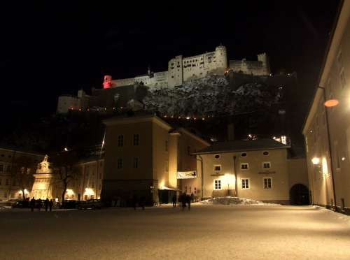 Salzburg Austria Night Castle Old Winter Snow