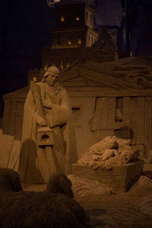 Sand Sand Sculpture Jesus Manger Christmas