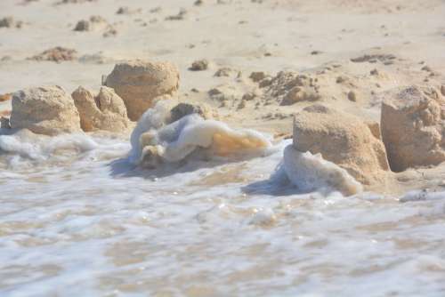 Sand Castle Devastation Waves Beach Sea Nature
