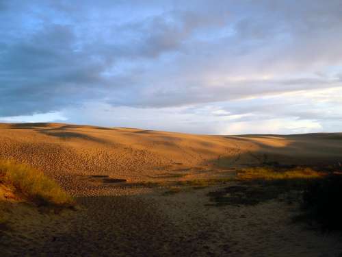 Sand Dune Dunes Desert Evening Light Sunset