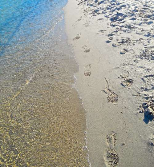 Sandy Beach Footprint Water Sea Summer Archipelago