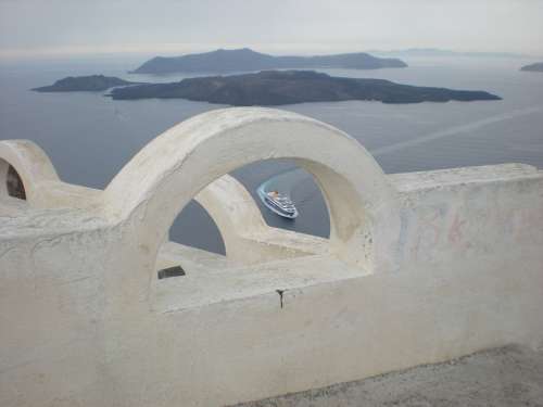 Santorini Greek Island Greece Marine Caldera Ship