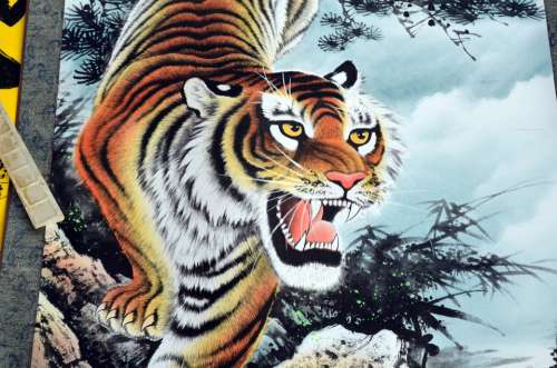 Scroll Tiger Animals China Painting Art