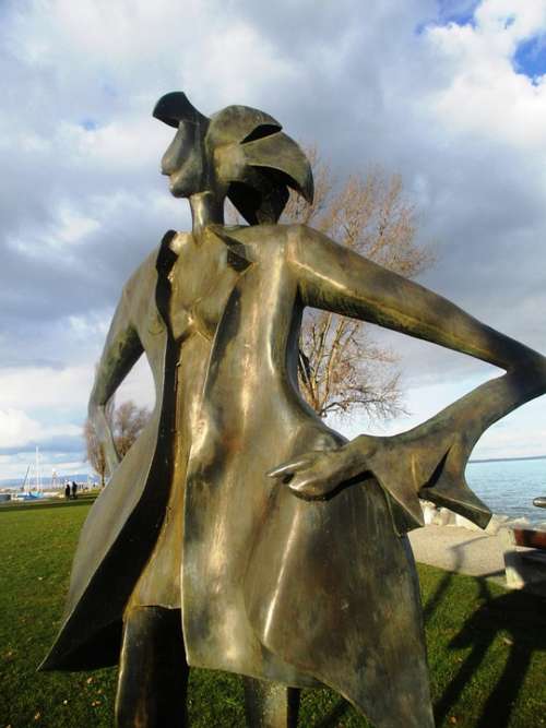 Sculpture Figure Man Metal Mood Artwork Lake Art