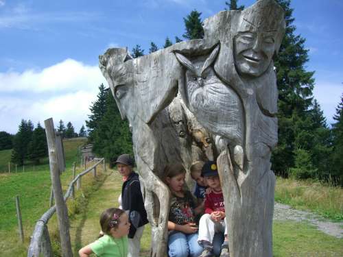 Sculpture Log Wood Carving Mask Eagle Owl
