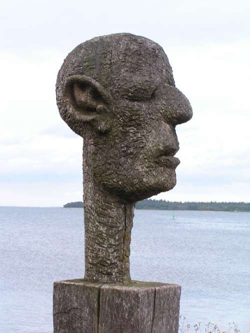 Sculpture Art Wood Weathered Man Head Wieck Darß