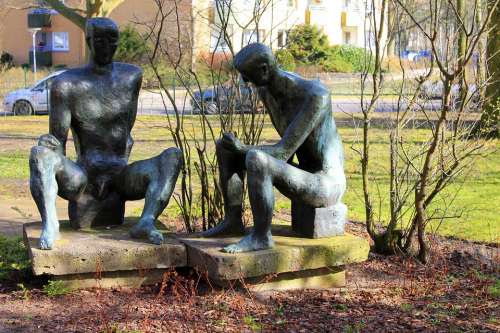 Sculpture Statue Men Sit Human Bronze