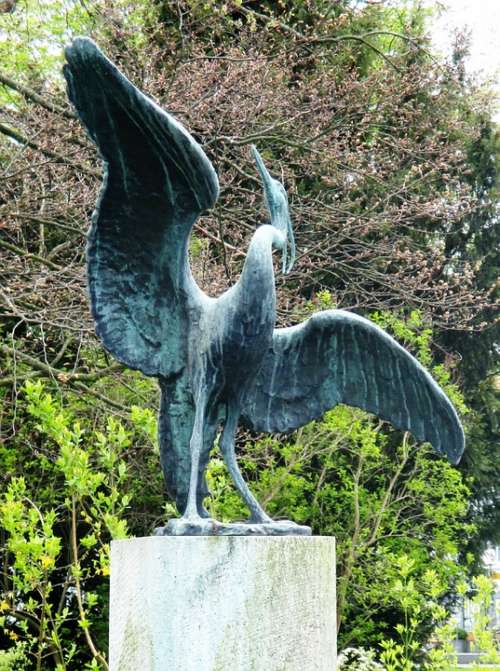 Sculpture Bronze Bird Heron Lake Park Romanshorn