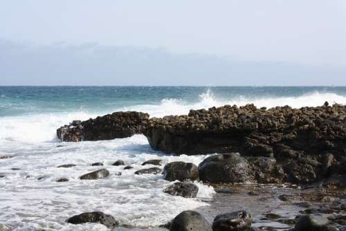Sea Surf Wave Rock Coast Lanzarote Spray Stones