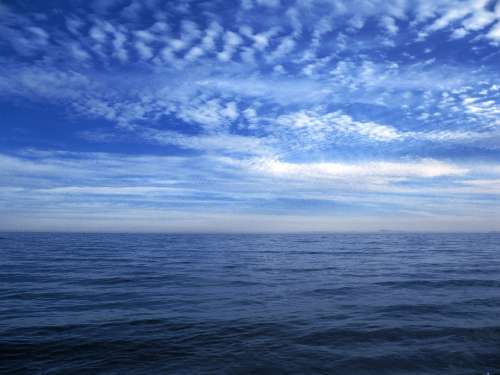 Sea Blue Clouds Sky Horizon