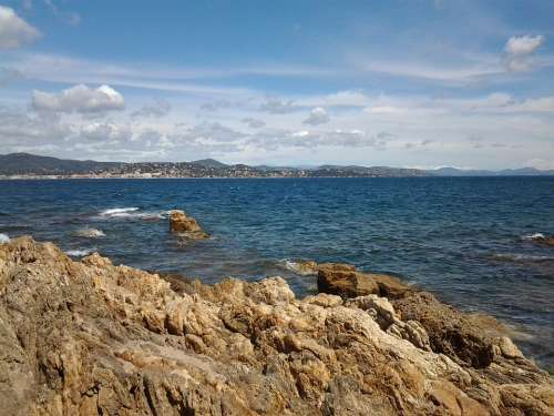 Sea Blue Bay Rocks Waves