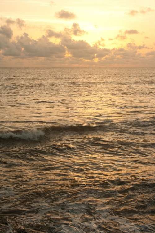 Sea Waves Sunset Ocean Nature