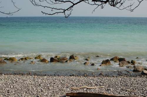 Sea Stones Beach Pebble Ocean Horizon Branch