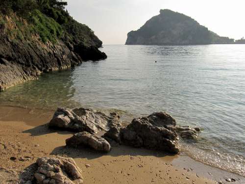 Sea Corfu Sand Stones Bay Water Rest Nature