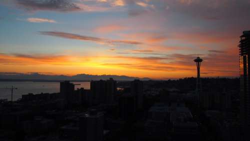 Seattle Sunset Mountains The Olympics Scenic