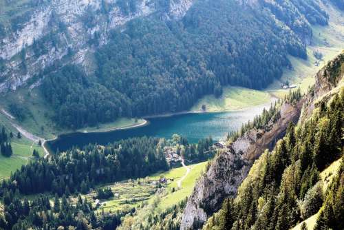 Seealpsee Panorama Swiss Alps Lake Mountains